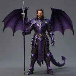 Karl Urban as a Dragonslayer, wearing dark purple armor, draconic design, high fantasy, spear, no helmet, long hair, beard, by Frank Franzzeta, cgsociety, trending on artstation, artstationHD, artstationHQ, octane, extremelly detailed, ornamental, intrinsic