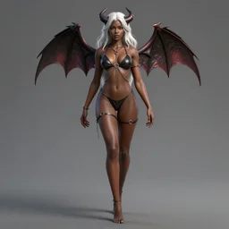 full length complex 3 d hyper realistic smooth ultra sharp render of a gorgeous light skinned african woman with white hair | bikini, chains | demoness, succubus | medieval, fantasy, d & d, unholy | art by 吵 集 仁 儿 on artstation + oh jinwook + sakimichan