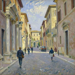 impressionist painting of a city street in Ancient Rome