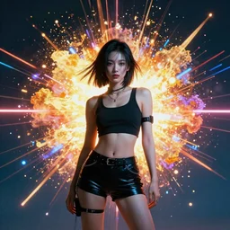 cyberpunk girl explosion behind