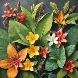 a collage of native hawaiian plants, oil painting, high detail, ultra realistic
