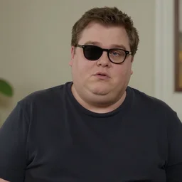 an overweight Johnny bravo with 5 o\'clock shadow