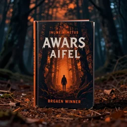 award winning photography of a horror book, creepy forest background, burnt orange and navy hues, 40mm lens, shallow depth of field, split lighting