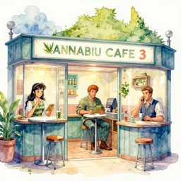 3 d cannabis cafes in australia, colorful watercolor. by rembrant, angel alita, ralph mcquarrie, aluminum