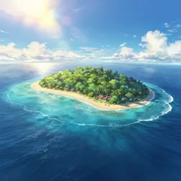highly detailed photo of far tropical island in ocean, sunlit sky, art by raphael lacoste and makoto shinkai and andreas rocha, super wide angle, concept art, 8 k detail post - processing