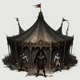 render of a dark fantasy gothic circus tent, artstaton, League of Legends, red dead redemption2, overwatch, digital illustration