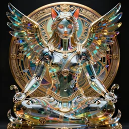 vibrant ultra clear sculpture of beautiful cyborg roman god cat's ears, meditation position by laurie greasley gustave dore ron english alphonse mucha, cybernetics, low contrast, cinematic dramatic lighting, hyper realistic detailed intricate render, hypermaximalist, ornate, epic composition, 4 k 8 k, cryengine octane blender, sharp focus, concept art, masterpiece