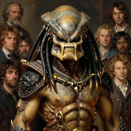 portrait of the predator in the style of wayne barlowe, gustav moreau, peter mohrbacher, bussiere, roberto ferri, santiago caruso, luis ricardo falero, austin osman spare, boris vallejo, hajime sorayama, frazetta