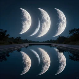 neon moons reflected in a pool of water by disney concept artists, blunt borders, rule of thirds