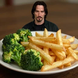 fries with broccoli served from keanu reeves from the matrix, unreal engine