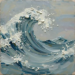 oil paint impasto relief, powerful waves, multi layered thick brush marks, some splattered paint, in the style of ivan shishkin and frank auerbach and rene lalique - n 9