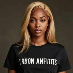 beautiful Black and Japanese girl with blonde shoulder length hair dressed in urban outfitters