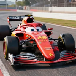 formula 1 car, lightning mcqueen skin, detailed, photorealistic, hdr, 4 k