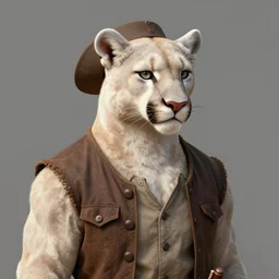beautiful portrait commission of a male furry anthro!!! albino mountain lion wearing old-timey miner's clothes. Atmospheric. Character design by charlie bowater, ross tran, artgerm, and makoto shinkai, detailed, inked, western comic book art