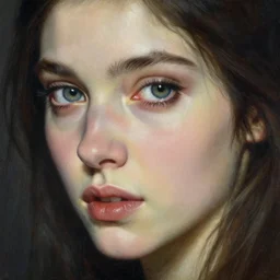 high quality extremely detailed portrait of a young gorgeous female warlock looking away from the camera, detailed eyes, sparkle in eyes, no hands visible, fantasy, d & d, painting by lucian freud and mark brooks, hd