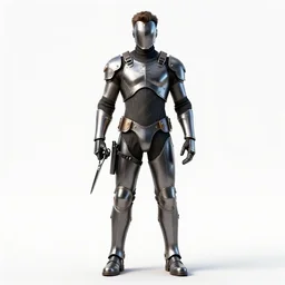 armored barber with scissors, high detail digital art, full body, standing, isolated on a pure white background, centered, whole figure in frame, sharp focus, studio lighting