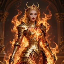 Gothic princess in dragon armor made of Fractal flame,