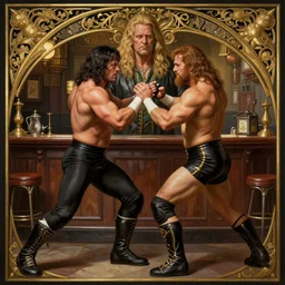 symmetry!! portrait of wrestler undertaker fighting in an english pub, dnd, intricate, elegant, highly detailed, digital painting, artstation, concept art, smooth, sharp focus, illustration, art by artgerm and greg rutkowski and alphonse mucha