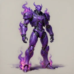 Character design sketch with body made of Purple Lava and fire, mecha humanoid with cyberpunk bomber jacket,  fashion & Costume design by damascuss apparel, concept art character, royalty, smooth, sharp focus, organic, deep shadows by Heri Irawan, hyperrealistic oil painting, 4k, studio lightning