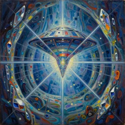 elysium mothership crystal radiation retribution scarce color palette cold power-line alienated scenery in a dream subconscious cavern sacred geometry canvas carefully structured abstract expressionism oil painting by  Eemre Aaa (2041)