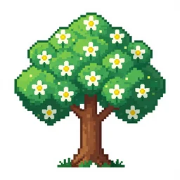 pixel art of a mystical flower tree, 2 5 6 x 2 5 6, white background