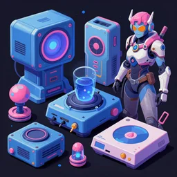 game asset of cyberpunk hardware and console, in gouache detailed paintings, props, stylized, 2 d sprites, kitbash, arcane, overwatch, blue and pink color scheme, 8 k, close up
