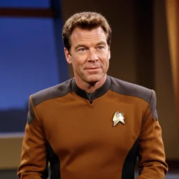 Color film still of Seth MacFarlane on tv show star trek the next generation 1987, photorealistic,8k, XF IQ4, 150MP, 50mm, F1.4, ISO 200, 1/160s, natural light