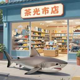 a shark eating a shop