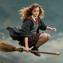 Digital art. Emma Watson as Hermione Granger. Beautiful. Gorgeous. Wearing a modern clothes. Flying on a broomstick. Vivid. Clean. Full of details. Extremely detailed. Award winning. Cinematic lighting. Michael Whelan. Tomer Hanuka. Karol Bak. Makoto Shinkai. Thomas kinkade. Matte painting. Trending on artstation