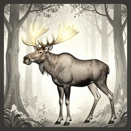 moose in an enchanted forest, with light up horns, intricate design, elegant, magical, art nouveau, environmental art, filmstrip, glowing mushrooms, trails, close up, art by artgerm and greg rutkowski and ruan jia and peter polach