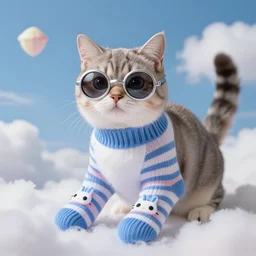 a cat wearing futuristic socks in heaven