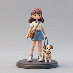 80mm resin detailed miniature of a Girl with a Dog, Product Introduction Photos, 4K, Full body,