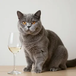 british shorthair cat with wine glass