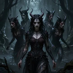 human being possessed by 4th dimensional daemons which control her from behind, spooky, dark, creepy