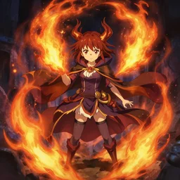full body portrait of a small mage girl, immense pyromaniac power, causes strangeness with her fire magic, loseup at the faces, finely detailed features, gapmoe yandere grindark, at noxus, trending on pixiv fanbox, painted by greg rutkowski makoto shinkai takashi takeuchi studio ghibli, akihiko yoshida