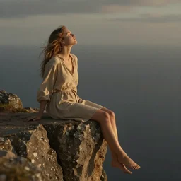 looking up at a person sitting on the edge of a cliff