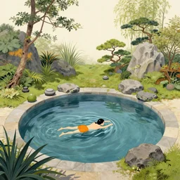 koi swimming in a small pond, zen garden, art by greg rutkowski and artgerm