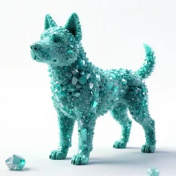 a photograph of a huge dog in space made of turquoise colored crystals