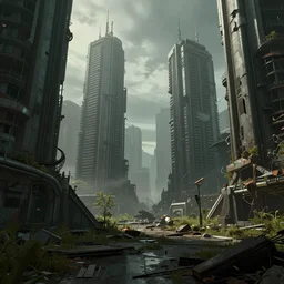 Cyberpunk city abandoned, atmosphere, concept art, matte painting, high detailed, 4k, 8k, Art Station,HD