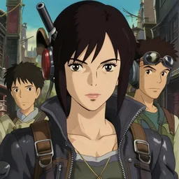 a film still portrait of a confident butcher dieselpunk diesel assassin woman, finely detailed features, closeup at the faces, perfect art, at an ancient city, gapmoe yandere grindark, trending on pixiv fanbox, painted by greg rutkowski makoto shinkai takashi takeuchi studio ghibli, akihiko yoshida