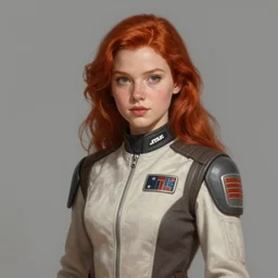 portrait of a woman by greg rutkowski, slavic, redhead, cute, she is about 2 0 years old, beautiful, wearing starfighter pilot uniform, star wars expanded universe, highly detailed portrait, digital painting, artstation, concept art, smooth, sharp foccus ilustration, artstation hq