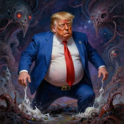 very fat donald trump struggling in goo, cosmic horror painting, elegant intricate digital painting artstation concept art by mark brooks and brad kunkle detailed
