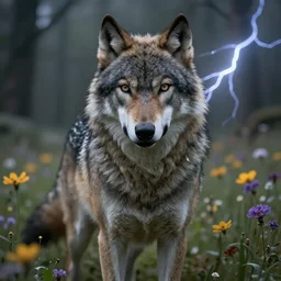 A high fantasy wolf girl standing in the middle of the field of flowers, by Peter Mohrbacher and Craig Mullins, face close up, official media, beautiful, detailed, high quality, wallpaper 4K, epic, trending on artstation and behance, dynamic lightning