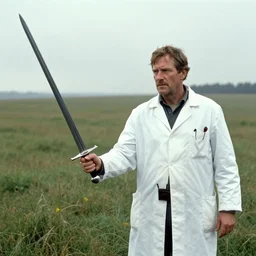 a field doctor with a broadsword in saving private ryan by bob ross