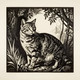 cat woodcut print by Julie de Graag