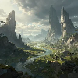 sci - fi landscape, concept art, trending on, volumetric lighting, epic composition