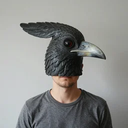 a man with a bird head