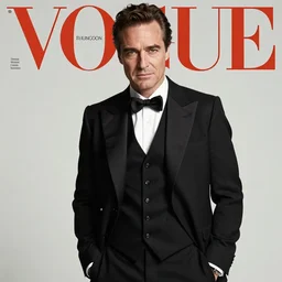 godfather. pose. studio photo. vogue magazine cover with text. highly detailed