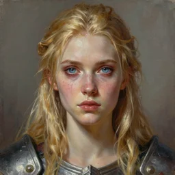 a fantasy style portrait painting of shy white female paladin scarred left eye with blonde hair and blue eyes, holy oil painting unreal 5 daz. rpg portrait extremely detailed artgerm greg rutkowski _ greg