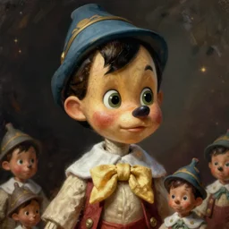 dobby pinocchio, small soldiers, detailed facial expression, self portrait